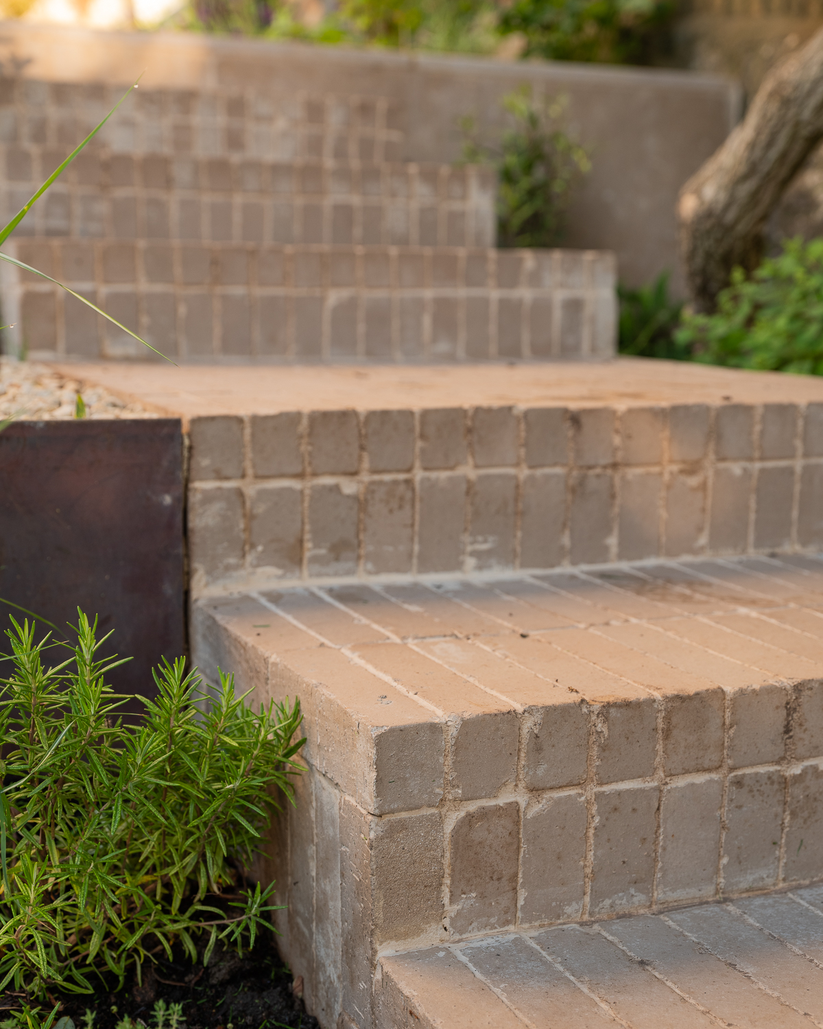 clay paver and steel detail