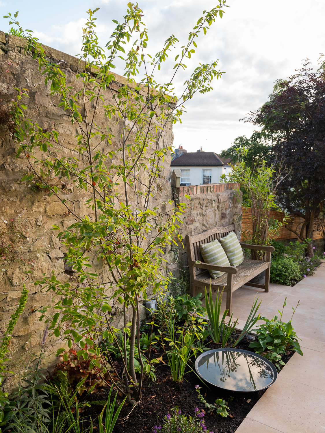 reflective water bowl small terraced garden